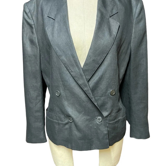 MaxMara Black Double Breasted Linen Blazer Size US 6 - Picture 3 of 12
